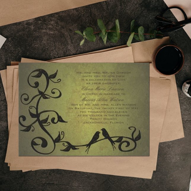 Olive Grunge Vines Wedding Invitation (Creator Uploaded)