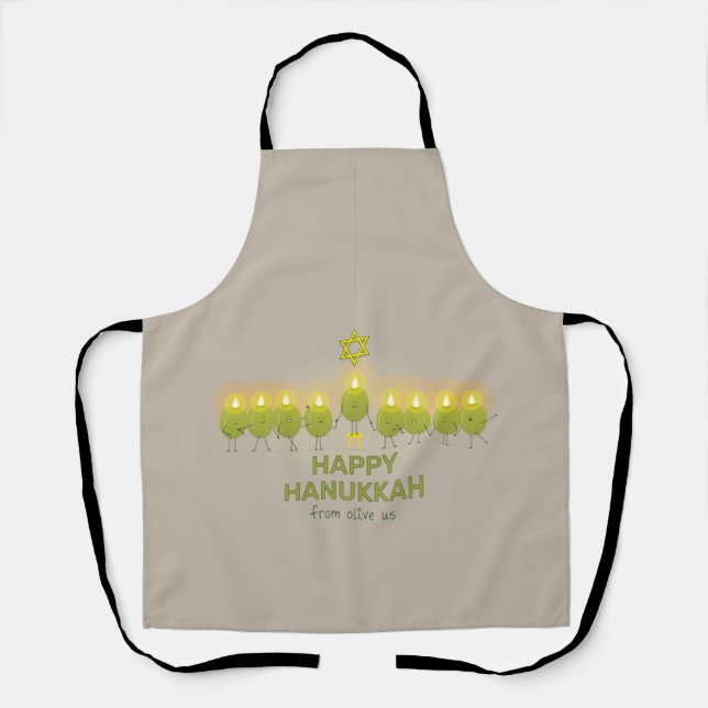 Olive Hanukkah Menorah Apron (Front)