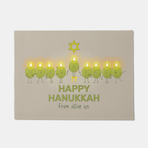 Olive Hanukkah Menorah Doormat