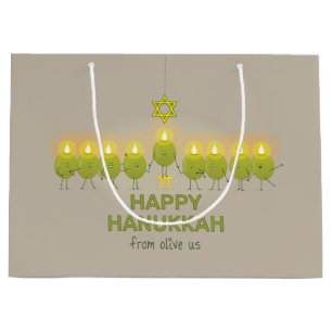 Olive Hanukkah Menorah Large Gift Bag