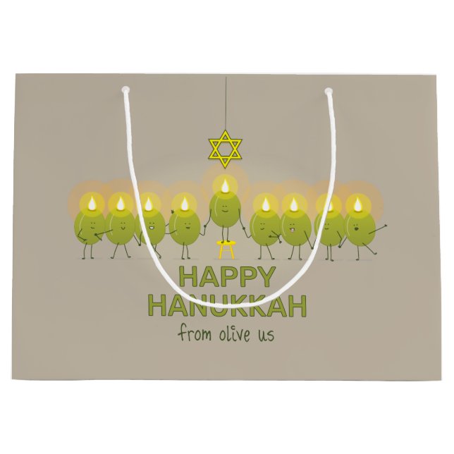 Olive Hanukkah Menorah Large Gift Bag (Front)