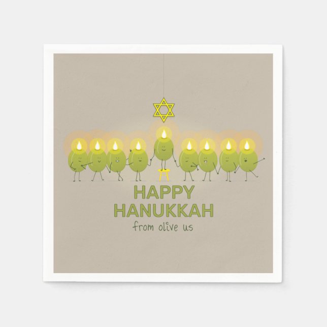 Olive Hanukkah Menorah Napkin (Front)
