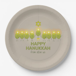 Olive Hanukkah Menorah Paper Plate