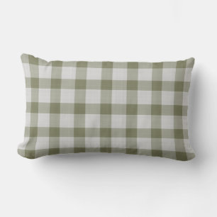 Olive Haze Green Gingham Plaid Lumbar Cushion