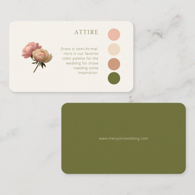 Olive & Ivory | Rose Wedding Attire Dress Code Enclosure Card (Front/Back)
