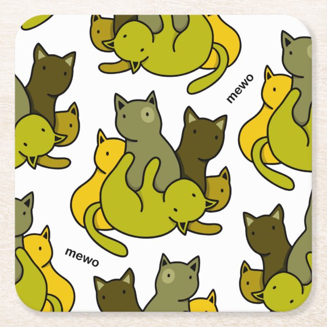 Olive kittens square paper coaster (Front)