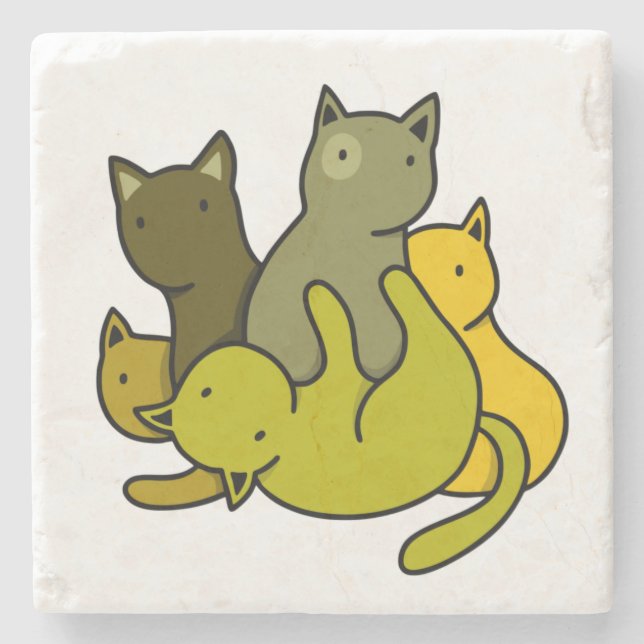 Olive kittens stone coaster (Front)