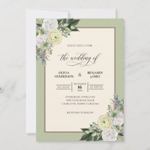 Olive Lavender Bouquet Eucalyptus Wedding Invitation