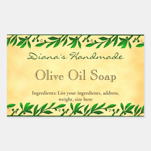 Olive Leaf Custom Soap Faux Parchment Sticker (Front)