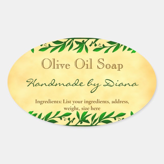 Olive Leaf Custom Soap Faux Parchment Sticker (Front)