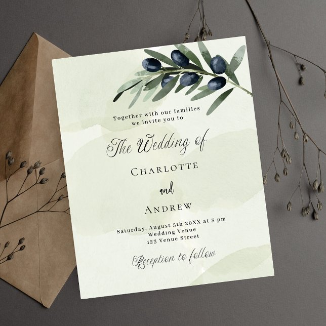 Olive leaf greenery budget wedding invitation (Creator Uploaded)