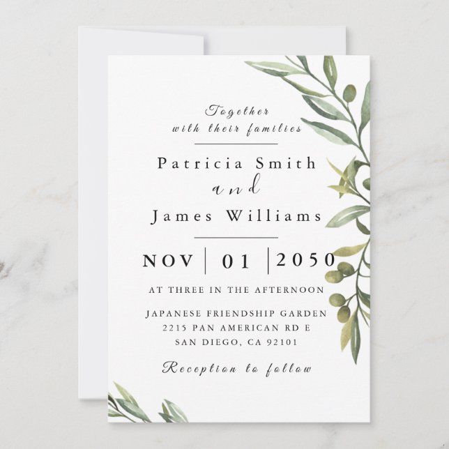 Olive Leaf Wedding Invitation (Front)