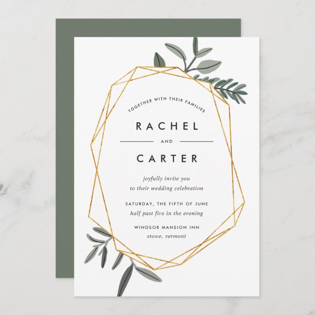 Olive Leaf Wedding Invitation (Front/Back)