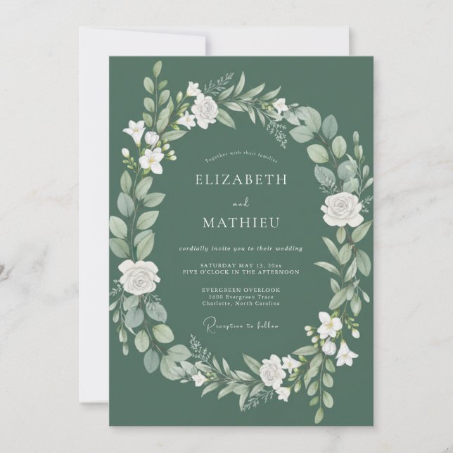 Olive Leafy Wreath Wedding Invitation (Front)