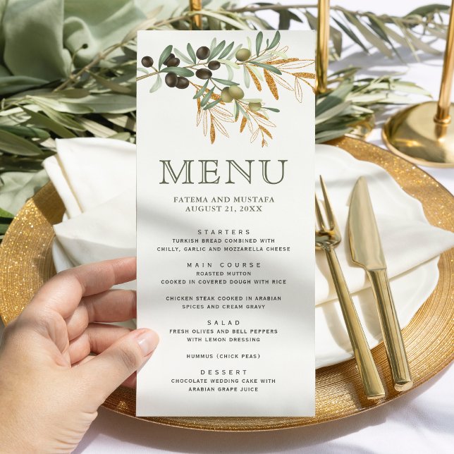 Olive Leaves Gold Branch Wedding  Menu (Creator Uploaded)