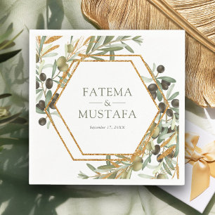Olive Leaves Gold Branch Wedding  Napkin