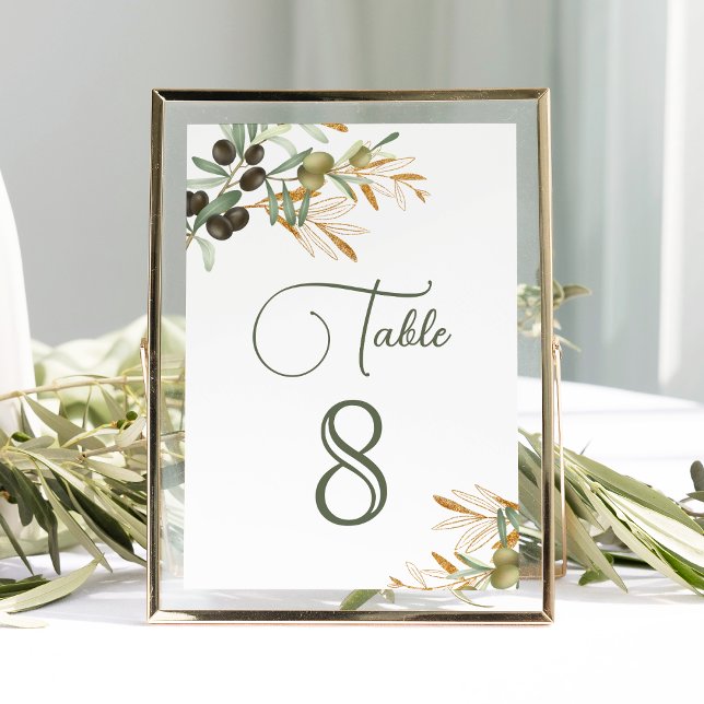 Olive Leaves Gold Branch Wedding  Table Number (Creator Uploaded)