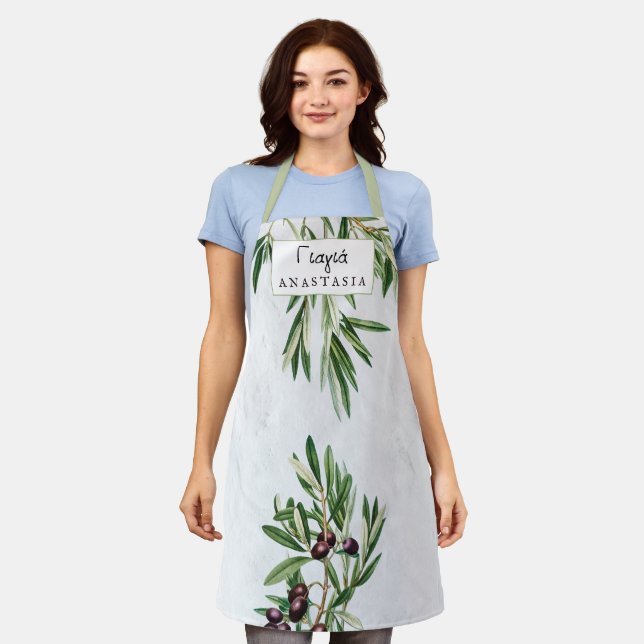 Olive Leaves Greek Island Greek Yiayia Grandmother Apron (Worn)