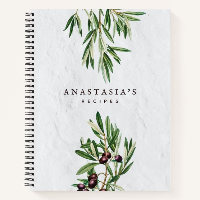 Olive Leaves Greek Island Recipe Cookbook Notebook (Front)
