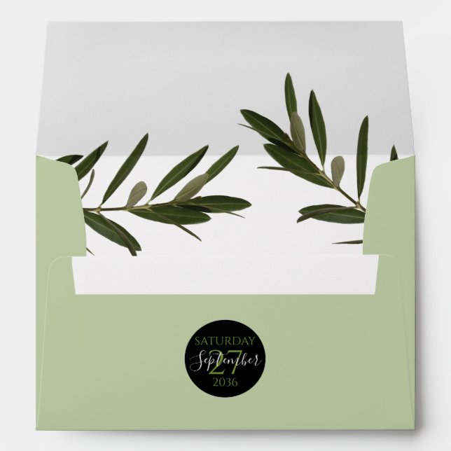 Olive Leaves Greenery 5x7 Wedding Invitation Envelope (Back (Bottom))
