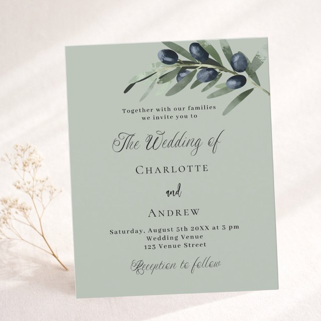 Olive leaves greenery budget wedding invitation (Creator Uploaded)