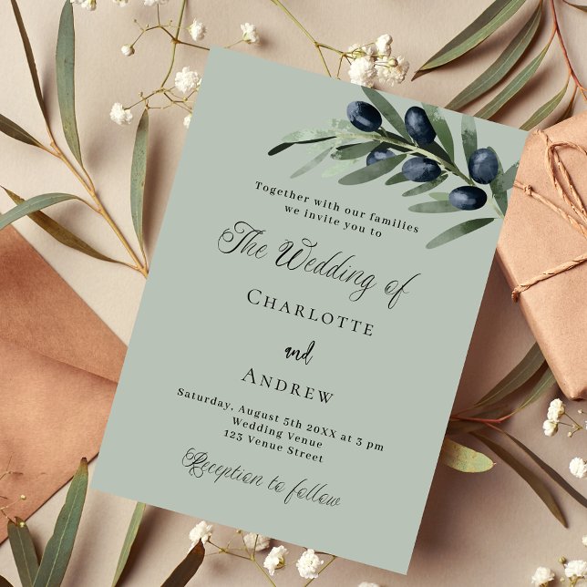 Olive leaves greenery simple script luxury wedding invitation (Creator Uploaded)