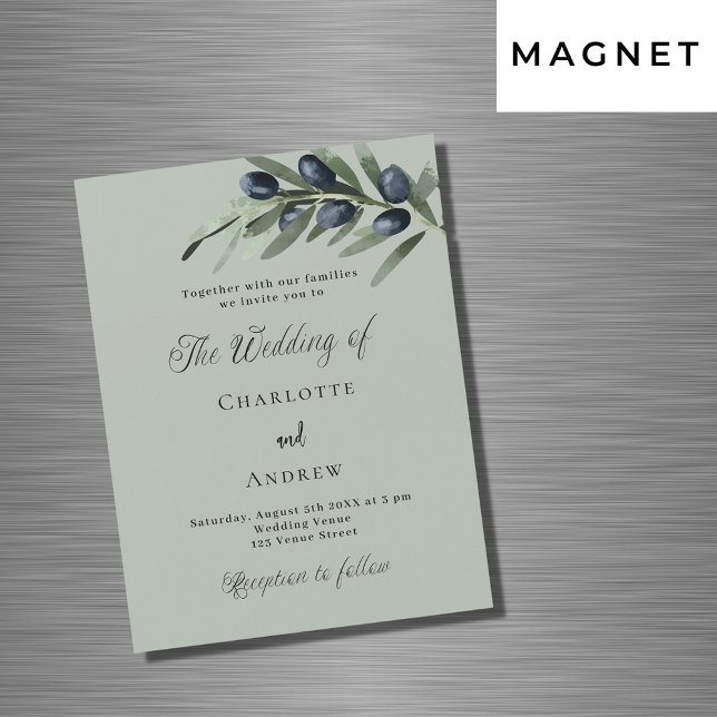 Olive leaves greenery simple script luxury wedding magnetic invitation (Creator Uploaded)