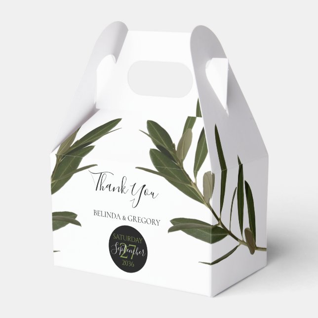 Olive Leaves Greenery Wedding Favour Box (Front Side)