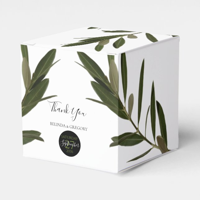 Olive Leaves Greenery Wedding  Favour Box (Front Side)