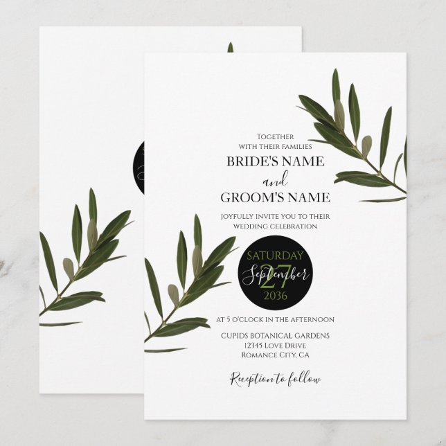 Olive Leaves Greenery Wedding Invitations (Front/Back)