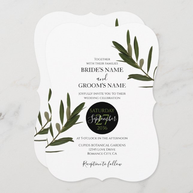 Olive Leaves Greenery Wedding Invitations (Front/Back)