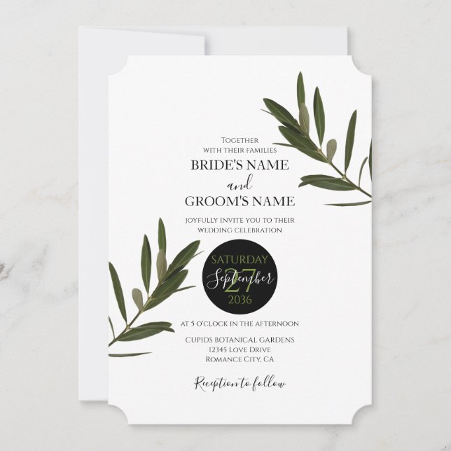 Olive Leaves Greenery Wedding Invitations (Front)