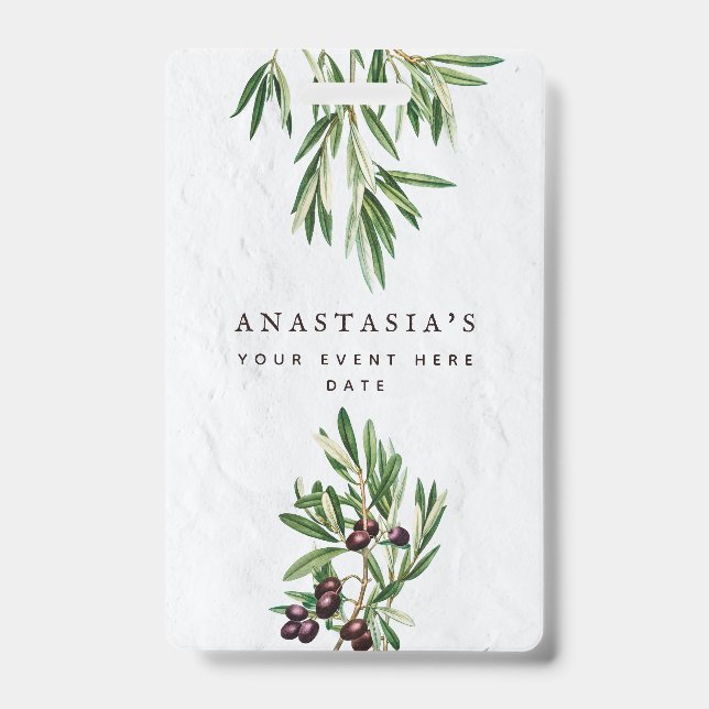 Olive Leaves Mediterranean Greek Island  ID Badge (Front)