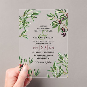 Olive Leaves Mediterranean Greek Island Wedding Acrylic Invitations
