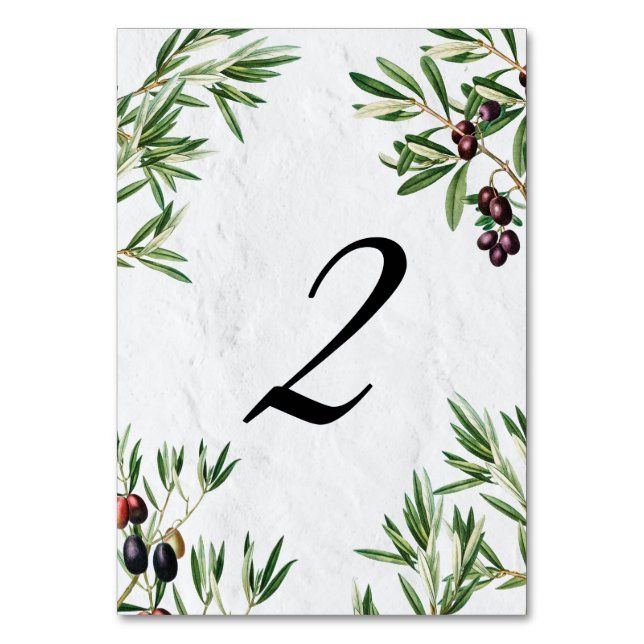 Olive Leaves Mediterranean Greek Island Wedding  Table Number (Front)