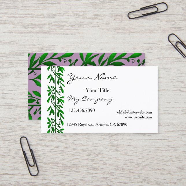Olive Leaves Simple Elegant Business Card (Front/Back In Situ)