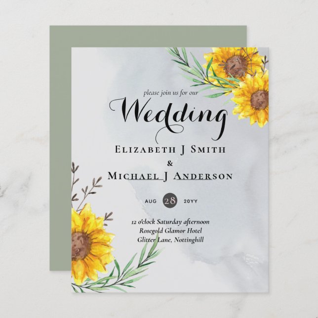Olive Leaves Sunflowers Rustic Wedding (Front/Back)