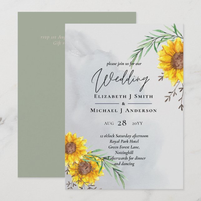 Olive Leaves Sunflowers Rustic Wedding (Front/Back)