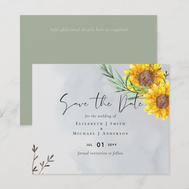 Olive Leaves Sunflowers Rustic Wedding (Front/Back)
