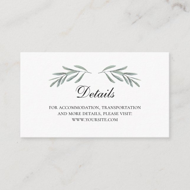 Olive leaves wedding details. Italian insert card (Front)
