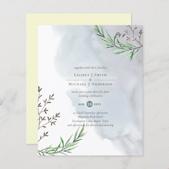 Olive Leaves Wedding Dusty Blue Lemon (Front/Back)