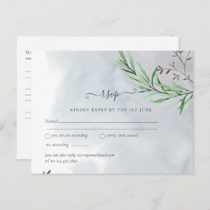 Olive Leaves Wedding Dusty Blue Lemon RSVP Postcard