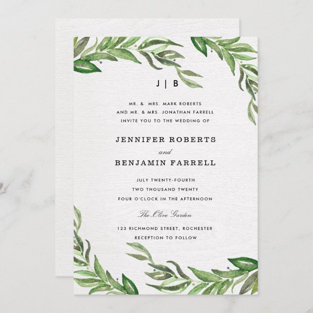 Olive Leaves Wedding Invitation (Front/Back)