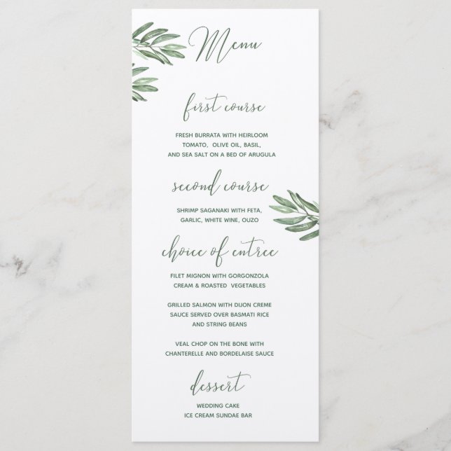 Olive Leaves Wedding Menu (Front)