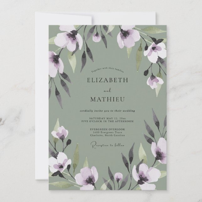 Olive Lilac Foliage Eucalyptus Wedding Invitation (Front)