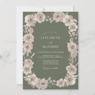 Olive Lilac Mauve Wreath Wedding Invitation