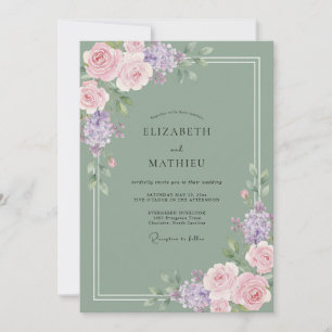 Olive Lilac Rose Wedding Invitation