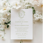 Olive Line Art Floral Monogram Crest Wedding Invitation<br><div class="desc">Introduce your wedding celebration with our Olive Green Floral Line Art Wedding Stationery, a perfect blend of timeless elegance and luxurious sophistication. This exquisite design is crafted for couples who appreciate the delicate beauty of intricate floral artistry and the charm of traditional formal weddings. At the heart of the collection...</div>
