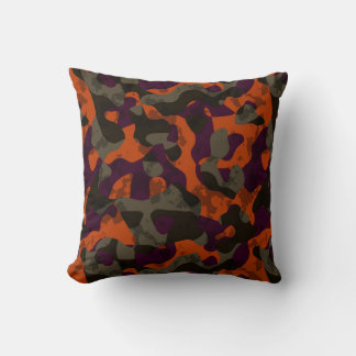 Olive, Maroon and Fire orange camo abstract Cushion