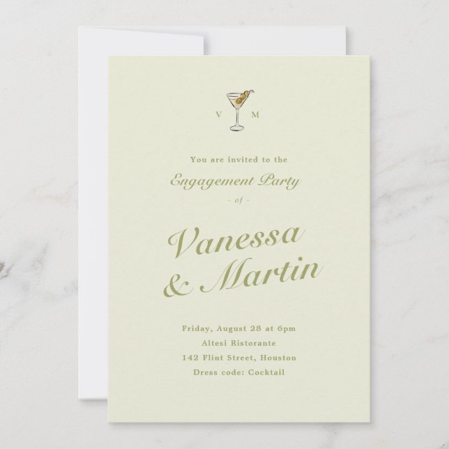 Olive Martini Classic Engagement Party Invitation (Front)